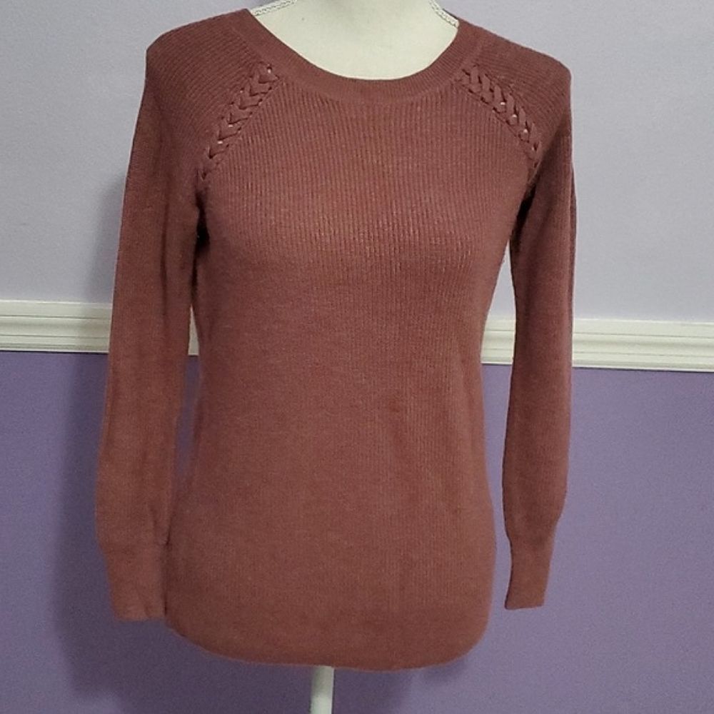 American Eagle Marron Boho Shoelace Accent Long Sleeve Ribbed Knit Sweater XS